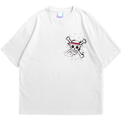 One Piece Action White Oversized Tshirt 240 GSM