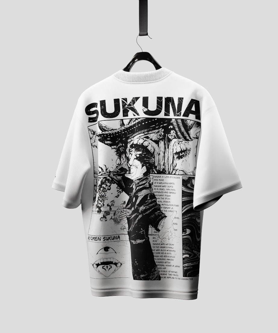 Sukuna Jujutsu Kaisen White Oversized Streetwear 240GSM Tshirt