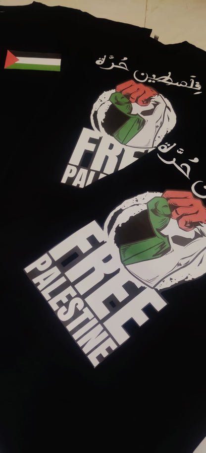 Free Palestine Black Cotton Tshirt