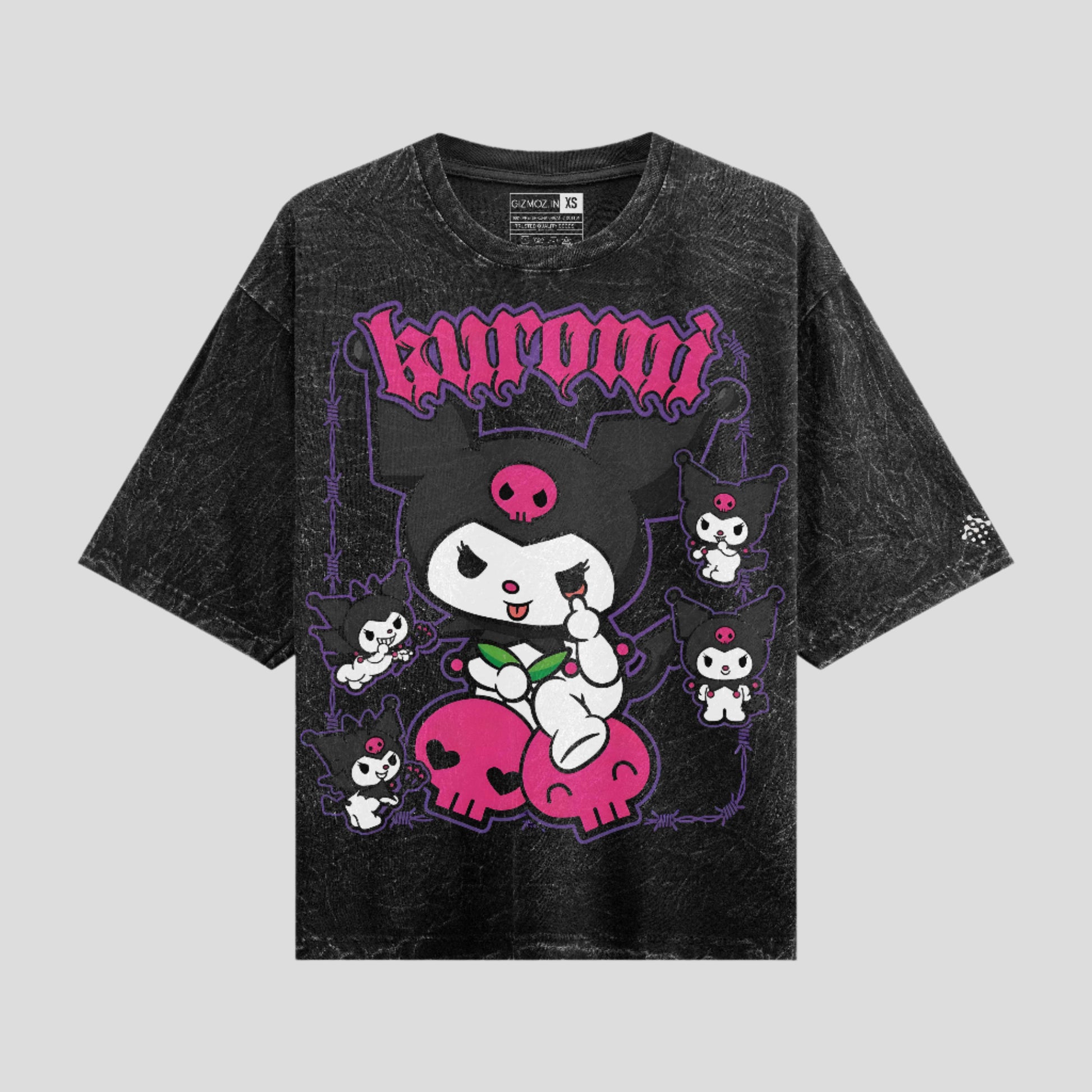 Kuromi Oversized Tshirt Drop Shoulder Stone Washed