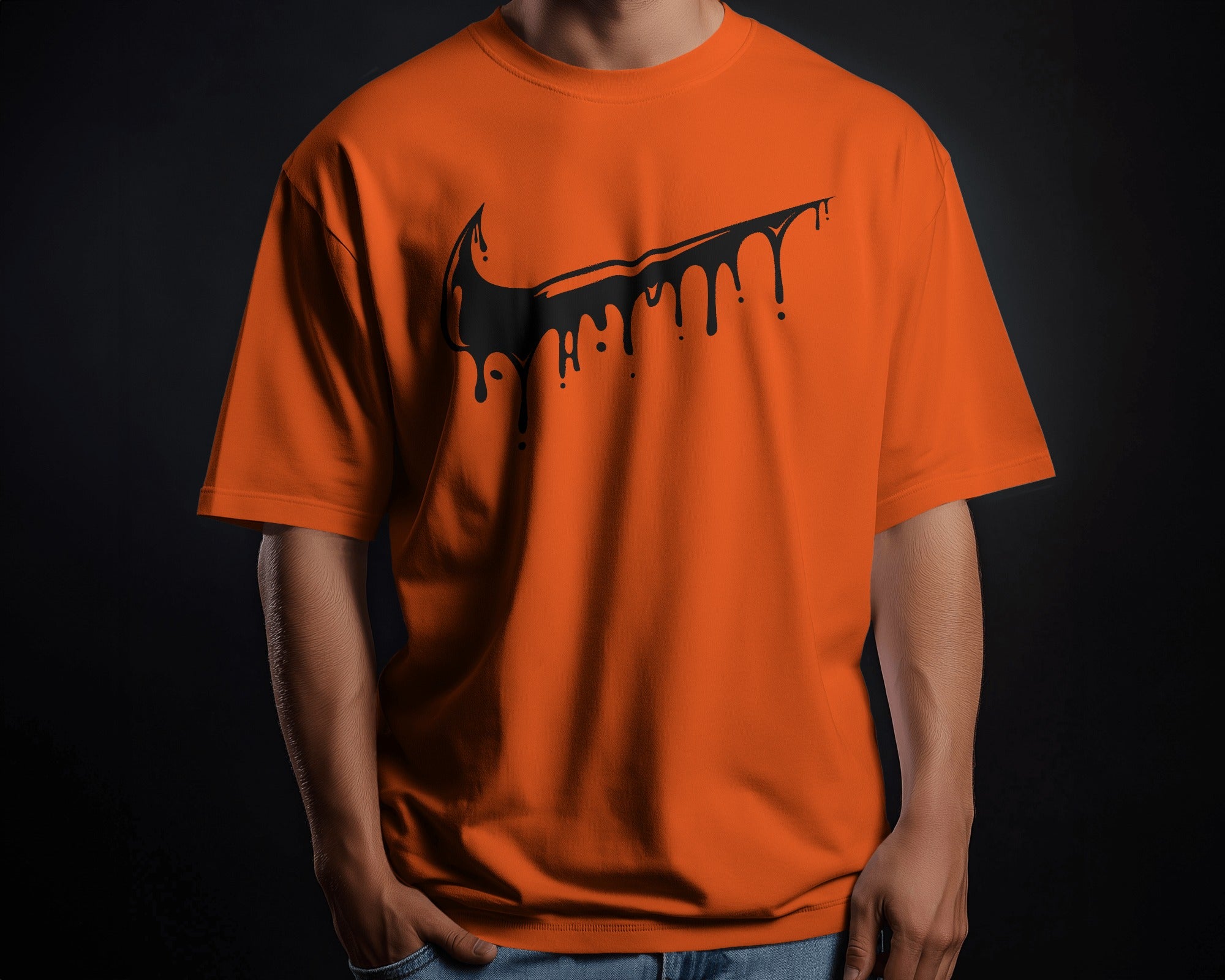 Orange Oversized Tshirt Drip Tick 240 GSM