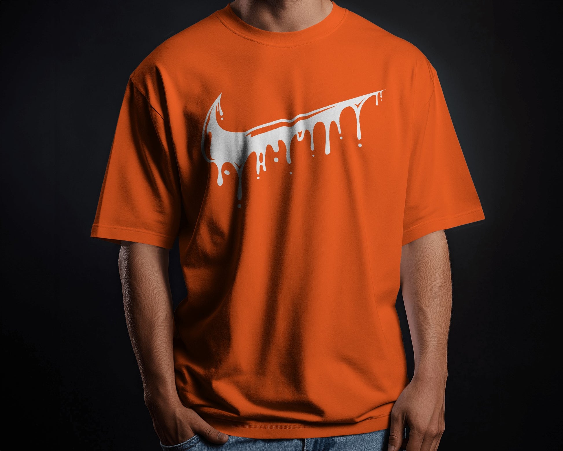Orange Oversized Tshirt Drip Tick 240 GSM
