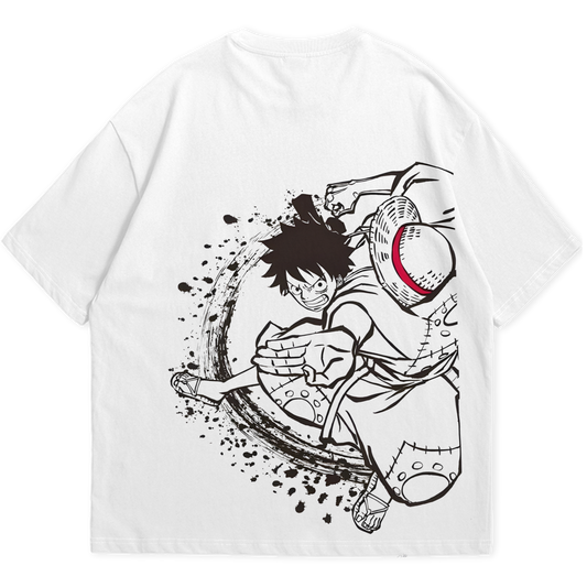 One Piece Action White Oversized Tshirt 240 GSM