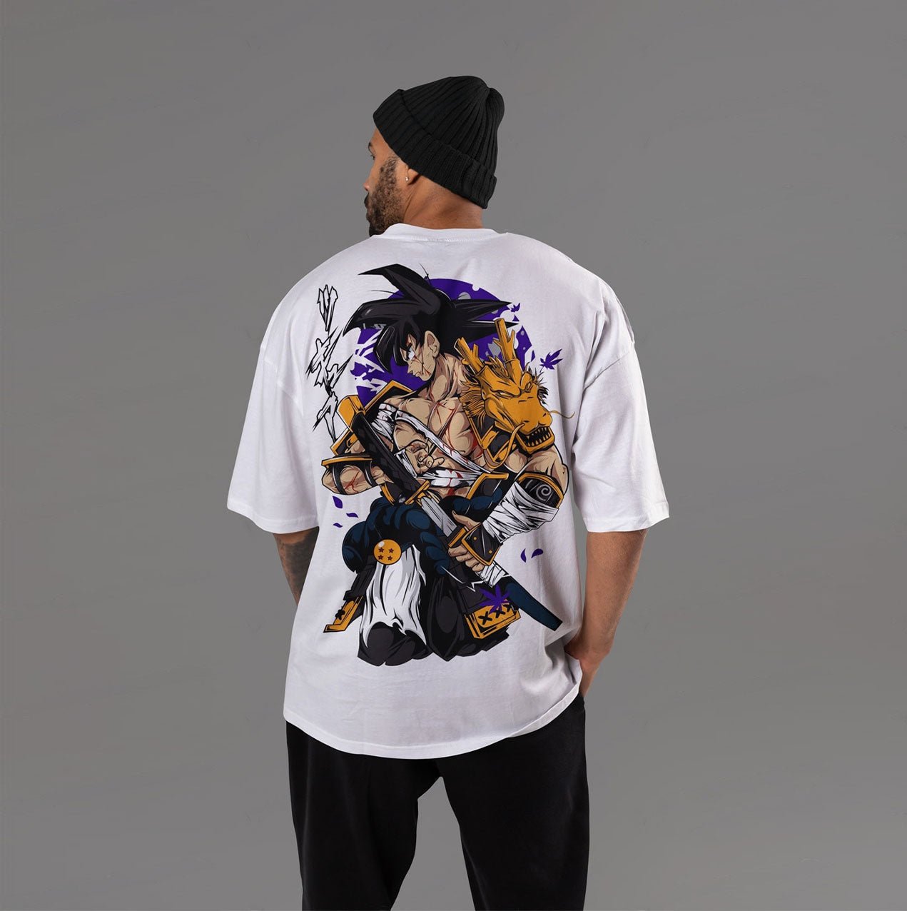 Goku Samurai oversized Anime Tshirt Wthie Edition - Gizmoz.in