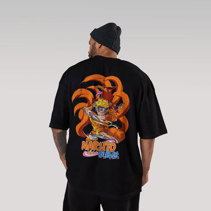 Nine Tails Naruto Anime Oversized Tshirt Black - Gizmoz.in