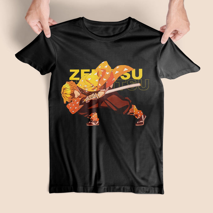 Zenitsu Demon Slayer Regular Black Tshirt - Gizmoz.in